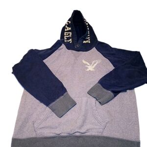 American Eagle Outfitters Men's Blue and Gray Hoodie